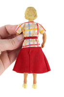 Vintage 1:12 Dollhouse Rubber Mother Mom Figurine in Plaid Shirt & Red Skirt