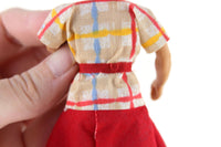 Vintage 1:12 Dollhouse Rubber Mother Mom Figurine in Plaid Shirt & Red Skirt