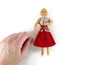 Vintage 1:12 Dollhouse Rubber Mother Mom Figurine in Plaid Shirt & Red Skirt