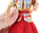 Vintage 1:12 Dollhouse Rubber Mother Mom Figurine in Plaid Shirt & Red Skirt