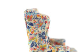 Vintage 1:12 Miniature Dollhouse Beige, Blue & Orange Floral Pattern Wingback Chair