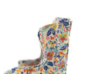 Vintage 1:12 Miniature Dollhouse Beige, Blue & Orange Floral Pattern Wingback Chair