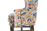 Vintage 1:12 Miniature Dollhouse Beige, Blue & Orange Floral Pattern Wingback Chair