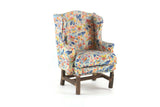 Vintage 1:12 Miniature Dollhouse Beige, Blue & Orange Floral Pattern Wingback Chair