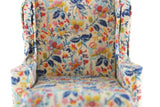 Vintage 1:12 Miniature Dollhouse Beige, Blue & Orange Floral Pattern Wingback Chair