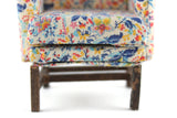 Vintage 1:12 Miniature Dollhouse Beige, Blue & Orange Floral Pattern Wingback Chair