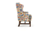 Vintage 1:12 Miniature Dollhouse Beige, Blue & Orange Floral Pattern Wingback Chair