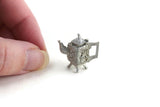 Vintage 1:12 Miniature Dollhouse Silver Floral Etched Teapot