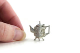 Vintage 1:12 Miniature Dollhouse Silver Floral Etched Teapot