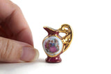 Vintage 1:12 Miniature Dollhouse Burgundy Porcelain Fragonard Style Pitcher