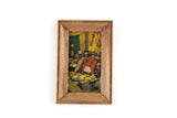 Vintage 1:12 Miniature Dollhouse Framed Painting of Soldiers with Bowls of Food
