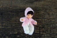 Artisan-Made Vintage 1:12 Dollhouse Baby Girl Figurine in Pink Top & White Pants from Germany