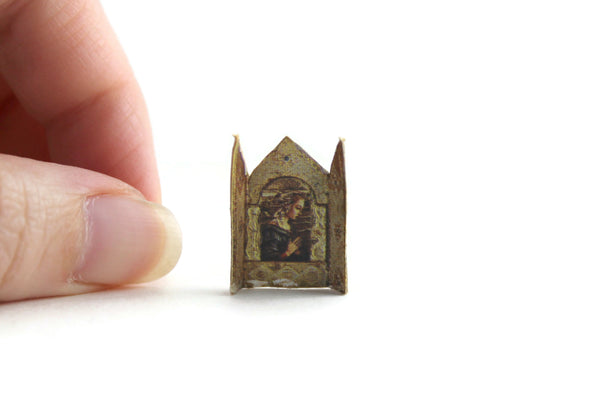 Vintage 1:12 Miniature Dollhouse Gold Dollhouse Trifold Picture Frame of Woman