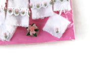 New Vintage 1:12 Miniature Dollhouse 7 Piece White & Pink Hand Towel, Washcloth & Soap Dish Set