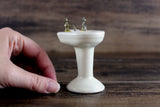 Vintage 1:12 Miniature Dollhouse Off-White Porcelain Bathroom Pedestal Sink
