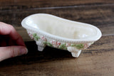 Vintage 1:12 Miniature Dollhouse Off-White Porcelain Bathtub with Textured Pink Flowers & Green Leaves