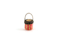 Vintage 1:12 Miniature Dollhouse Pink & Black Wicker Basket with Lid