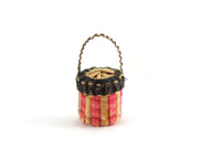 Vintage 1:12 Miniature Dollhouse Pink & Black Wicker Basket with Lid