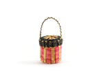 Vintage 1:12 Miniature Dollhouse Pink & Black Wicker Basket with Lid