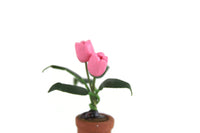 Vintage 1:12 Miniature Dollhouse Pink Tulip Potted Plant