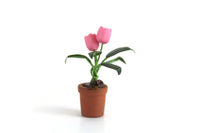 Vintage 1:12 Miniature Dollhouse Pink Tulip Potted Plant