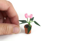 Vintage 1:12 Miniature Dollhouse Pink Tulip Potted Plant