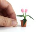 Vintage 1:12 Miniature Dollhouse Pink Tulip Potted Plant