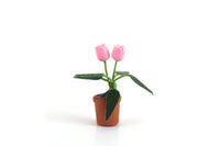 Vintage 1:12 Miniature Dollhouse Pink Tulip Potted Plant