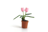 Vintage 1:12 Miniature Dollhouse Pink Tulip Potted Plant