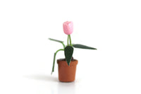 Vintage 1:12 Miniature Dollhouse Pink Tulip Potted Plant