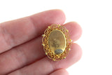 Vintage 1:12 Miniature Dollhouse Pink Petit Point Rose in Ornate Gold Filigree Frame