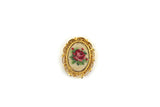 Vintage 1:12 Miniature Dollhouse Pink Petit Point Rose in Ornate Gold Filigree Frame