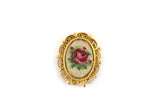 Vintage 1:12 Miniature Dollhouse Pink Petit Point Rose in Ornate Gold Filigree Frame