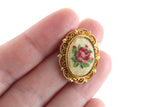 Vintage 1:12 Miniature Dollhouse Pink Petit Point Rose in Ornate Gold Filigree Frame
