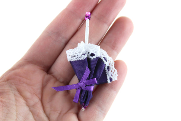 Vintage 1:12 Miniature Dollhouse Purple & White Umbrella or Parasol