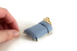 Vintage 1:48 Quarter Scale Miniature Dollhouse Gold Bed with Blue & White Bedding