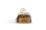 Vintage 1:48 Quarter Scale Miniature Dollhouse Gold Bed with Blue & White Bedding