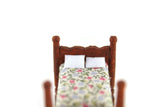 Vintage 1:48 Quarter Scale Miniature Dollhouse Wooden Bed with Floral Bedding