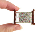 Vintage 1:48 Quarter Scale Miniature Dollhouse Wooden Bed with Floral Bedding