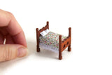 Vintage 1:48 Quarter Scale Miniature Dollhouse Wooden Bed with Floral Bedding
