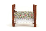 Vintage 1:48 Quarter Scale Miniature Dollhouse Wooden Bed with Floral Bedding