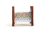 Vintage 1:48 Quarter Scale Miniature Dollhouse Wooden Bed with Floral Bedding