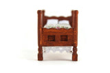 Vintage 1:48 Quarter Scale Miniature Dollhouse Wooden Bed with Floral Bedding