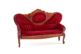 Vintage 1:12 Miniature Dollhouse Red Velvet Victorian-Style Parlor Sofa