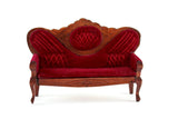 Vintage 1:12 Miniature Dollhouse Red Velvet Victorian-Style Parlor Sofa