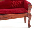 Vintage 1:12 Miniature Dollhouse Red Velvet Victorian-Style Parlor Sofa