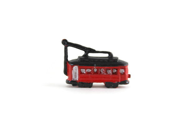 Vintage 1:12 Miniature Dollhouse Red & Black Metal Toy Trolley Car