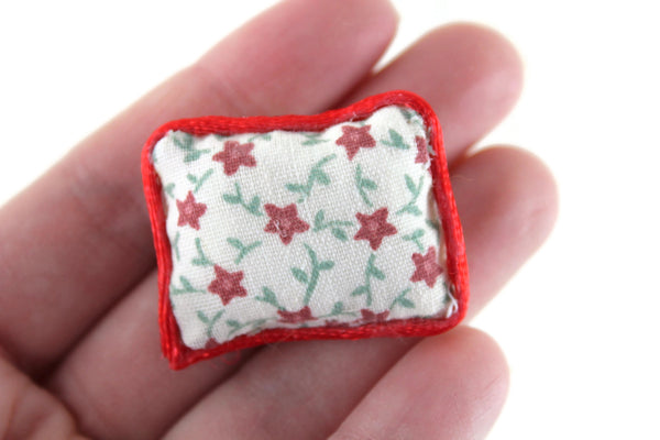 Vintage 1:12 Miniature Dollhouse Red & White Floral Print Throw Pillow