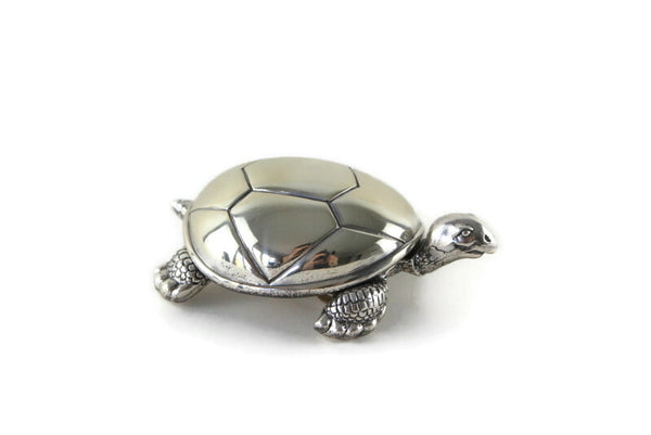 Vintage Silverplated Turtle Wind Up Music Box Figurine by Reed and Barton, Plays Brahms' Lullaby