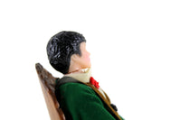 Vintage 1:12 Dollhouse Plastic Seated Father Dad Figurine in Green & Brown Suit